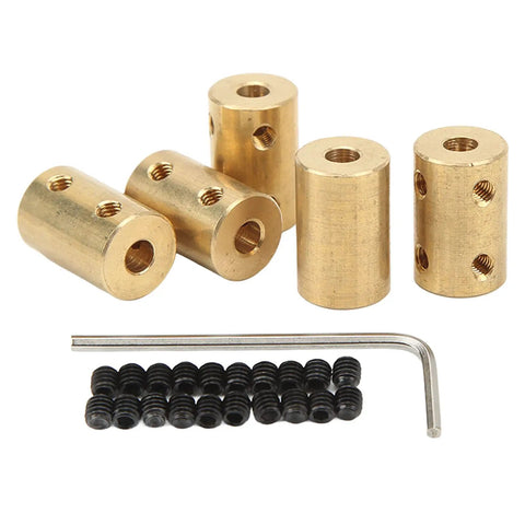 Premium Five Piece RC Brass Shaft Coupling Kit For 5Mm To 5Mm Universal Motor Connectors with brass couplers and grub screws.