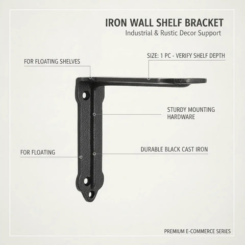 Sturdy Matte Black Iron Floating Shelf Bracket For Industrial Rustic Wall Decor Heavy Duty Shelf Support That Keeps Shelves Level Mounting Hardware Included Built To Last One Piece