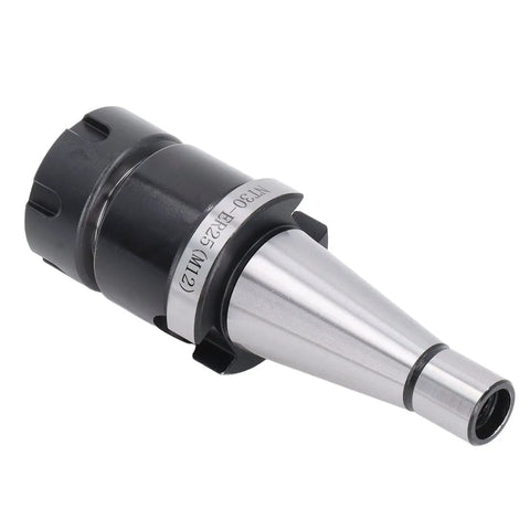 Knockout Performance NT30 ER25 M12 Collet Chuck Holder For CNC Milling shown at an angle, made of 40Cr alloy steel with a black finish.