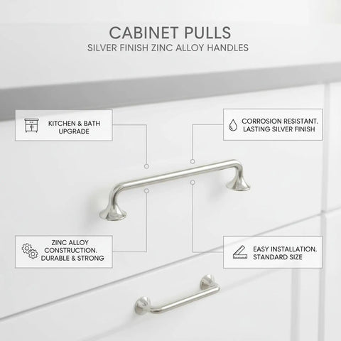 Durable Silver Zinc Alloy Cabinet Pulls For Kitchen Cabinets Drawers And Wardrobes With Silver Finish Single Handle No Fuss Install