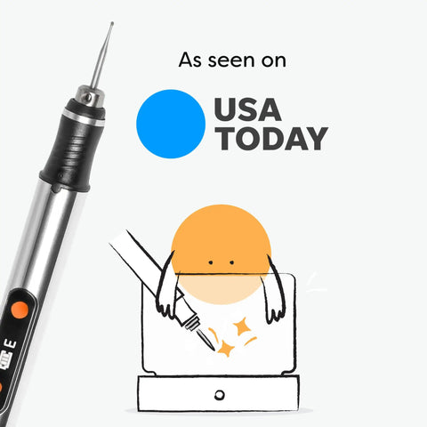 Customizer Special Edition Engraving Kit DIY Starter Set with Engraving Pen next to USA Today logo, highlighting feature.