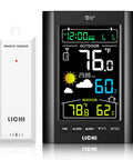 Wireless Indoor Outdoor Weather Station With Thermometer And Humidity Monitor, 330ft Range Sensor, Adjustable Backlight, Black
