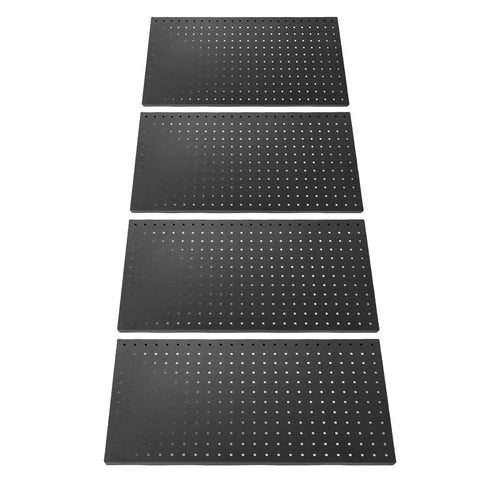 Durable Metal Perforated Panel Wall Storage Kit For Garage And Workshop Customizable Pegboard System with 4 panels shown flat layout