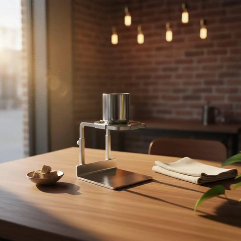 Upgrade Your Daily Drip With This Pro Level Stainless Steel Coffee Dripper Stand Reusable Pour Over Brewer No Paper Filters Required For Home Bars And Cafe Crews on a wooden table.