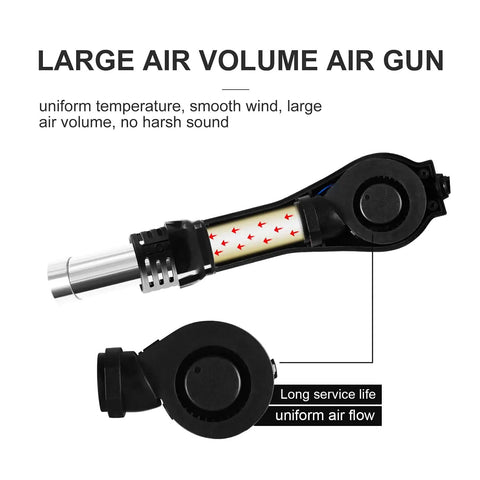 High Power Hot Air Rework Station 700W With Quick Change Nozzle Bracket, 212F To 932F Range, air gun showing airflow arrows