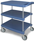 Metal cart with blue shelves and 5 Inch Stem Locking Caster Wheels Set Of 4 For Wire Shelving Racks Heavy Duty With Brakes Non Marking
