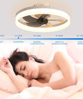 Bladeless Ceiling Fan With Lights And Remote Control 6 Speeds 3 Color Modes Geometric Modern Style White Flush Mount over bed