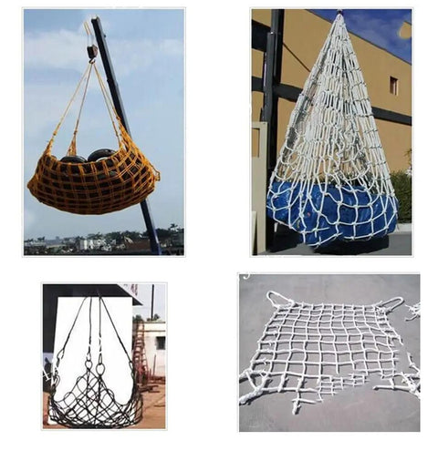 No Sweat Hoisting Lifting Nets And Heavy Duty Cargo Sling For Moving Industrial Loads, assorted lifting nets in different shapes.