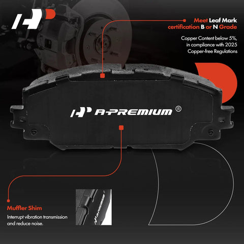Front Disc Brake Rotors And Ceramic Pads Kit For Select Pontiac Vibe 2009 2010 Scion xD 2008 2014 Toyota Corolla 2009 2019 Matrix 2009 2014 Ten Point Eight Three Inch Rotors And Ceramic Pad Set showing ceramic pad detail with muffler shim