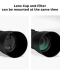 67mm Lens Hood Replacement for Canon RF 100-400mm showing lens cap and filter compatibility