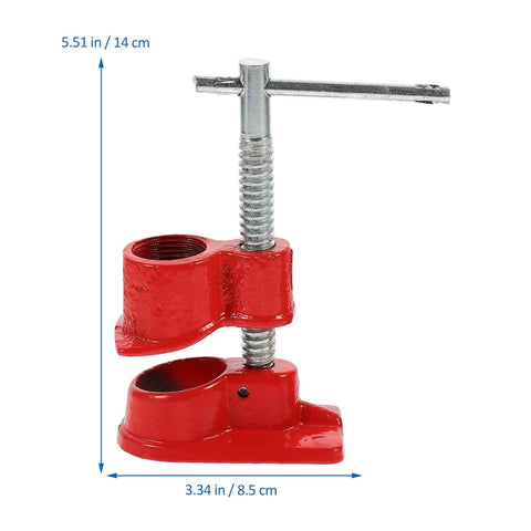 Front view of Lightweight Half Inch Red Pipe Clamp For Woodworking with quick release, rustproof cast iron, visible dimensions.