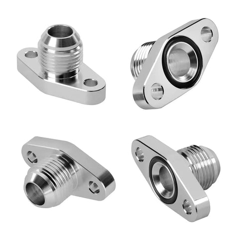 Universal 10AN Turbo Oil Return Drain Adapter Kit For KKK K03 K04 TD04 TD05 Fits Ihi Rhf Perfect Billet Aluminum Alloy Build With O-Ring And Bolts Included silver turbo oil drain adapter with O-ring and bolt holes