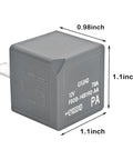 Beefy 12V DC 70A 4-Pin Automotive Power Relay for Heavy-Duty Circuits, shown with dimensions 1.1x1.1x0.98 inches.