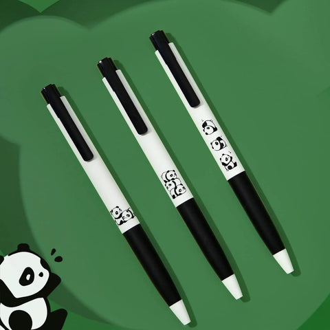 Three Panda Pattern Gel Ink Pens Set With All Black Ink 0.5mm Fine Point Comfortable Soft Grip ABS Pens For Smooth Quick Dry Writing