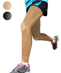 Person wearing beige Leg Compression Sleeve For Calf Knee And Thigh Recovery Pain Relief And All Day Comfy Support For Running Basketball Weightlifting And All Sports Anti Slip Fit For Men And Women Large