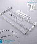 Stainless Steel 3-Tier Ladder Towel Rack With Wall Mount In Polished Chrome parts and screws displayed before assembly.