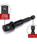 Close-up of 1/2 to 1/4 inch adapter with spring-loaded detent ball and hex shank for 1/2 Inch Drive Deep Impact Socket Set Built Tough.
