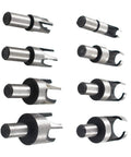 Pro Grade Slick Acting Wood Plug Cutter Set Built Tough With Heavy Duty Carbon Steel showing eight varied sizes for dowel filling.