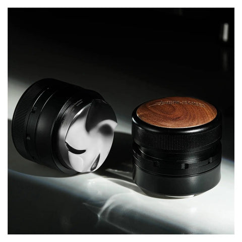 Pro Level Espresso Coffee Distributor And Tamper Set 58.35mm adjustable depth with dual textured tops for ergonomic grip.