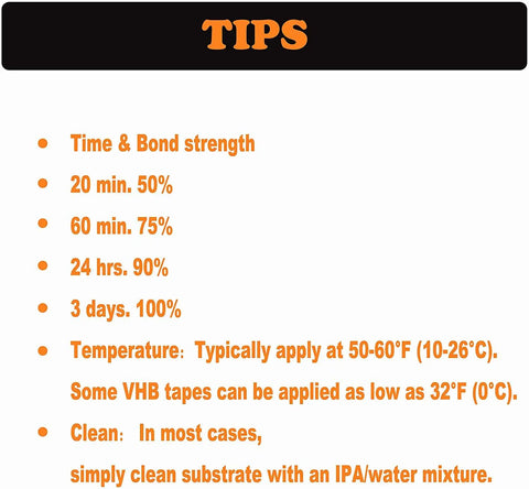 Application tips for adhesive cable clips, including bond time and temperature guidelines for optimal use.