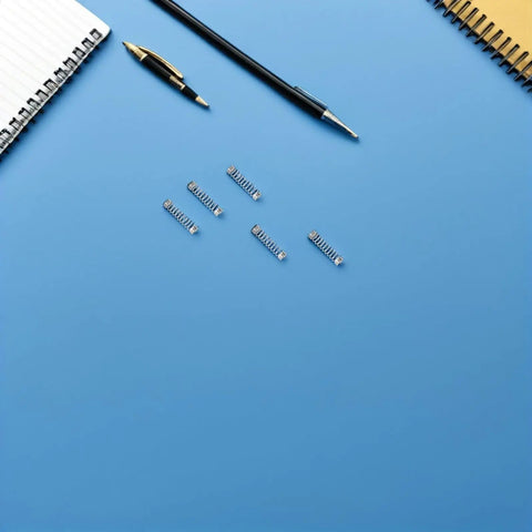 Top Tier 100 Pack Stainless Steel Compression Springs Kit For Ballpoint Pen Click Return Repair DIY Mechanical Tool Refurbishing Gear Silver Tone, small silver pen springs on blue background