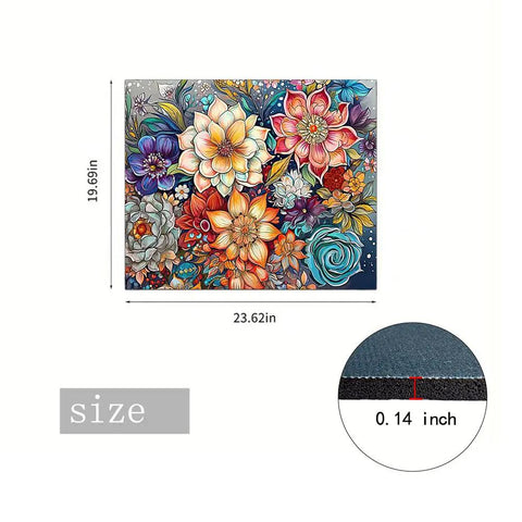 Non Slip Washer And Dryer Top Protector Mat 23.6 By 19.7 Inches Boho Flower Design showing measurements and thickness