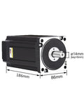 NEMA 34 closed-loop stepper motor with brake; black housing, silver shaft, 12 Nm torque (Z-axis).