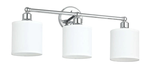 Chrome 3 Light Vanity Wall Light With Fabric Drum Shade, Hardwired Bathroom Fixture, Modern Up or Down Mount Bath Light