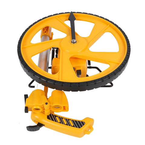 LXMJNCJP Measuring Wheel Double Folding Accurate 0-9999.9m Portable Distance Measuring Wheel for Work Projects, yellow design with measuring wheel and handle.