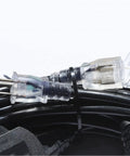 Close-up of cable ends of Heavy Duty 25Ft Power Extension Cord With 7 Evenly Spaced Outlets, 16 Gauge SJTW Cable From Male NEMA 5 15P