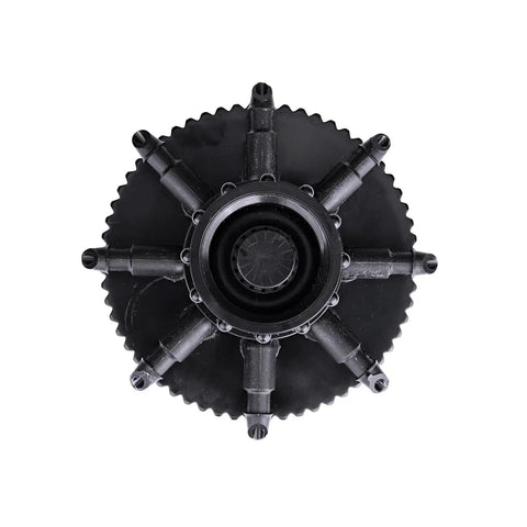 Top view of Eight Outlet Adjustable Bubbler for Drip Irrigation Systems, black and blue, converts underground lines to micro drip watering.