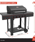 5-Burner Propane Gas Grill With Side Tables And Accessory Hooks, 50,000 BTUs, 656 Sq In Cooking Space, Two Wheel Transport