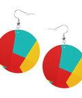 Lowkey Fresh Irregular Grid Pattern Dangle Earrings For Women Crafted From Smooth Pvc Leather Featuring Ultra Lightweight Silver Plated Hooks Comfortable For Sensitive Ears Daily Streetwear Vibe Essential Gear, round colorful design.