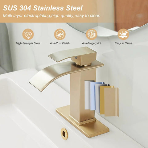 Matte Black Waterfall Bathroom Faucet With One Hole Deck Mount And Single Handle Dope Pop Up Drain Includes Supply Lines For Lavatory Vanity Or RV Sleek Fingerprint Resistant And Easy Install