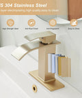 Brushed Gold Waterfall Bathroom Faucet For Vanity Deck Mounted Single Hole Or 3 Hole Single Handle Lavatory Vanity Mixer Tap