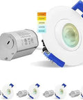 Dope 2 Inch Gimbal LED Recessed Light Kit with Junction Box 5W, five color temperature options, pack of 4 in packaging.