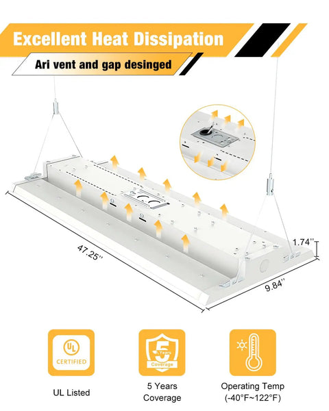 Solid Kick Butt Lighting 4Ft Led Linear High Bay 400W 60000 Lumen shop fixture showcasing excellent heat dissipation design.