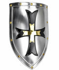 Medieval Crusader Steel Shield Beefy 18 Gauge Armor Handcrafted Warrior Shield with black cross design, for reenactment