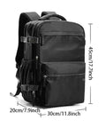 40L Vacuum Compression Travel Backpack With Air Pump For Camping And Hiking, black, shown with size measurements