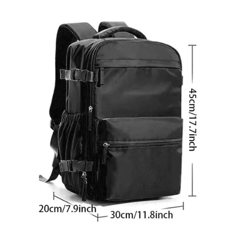 40L Vacuum Compression Travel Backpack With Air Pump For Camping And Hiking, black, shown with size measurements