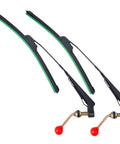 Universal Hand Operated UTV Windshield Wiper Kit Featuring No Hassle Manual Crank Operation And Trail Ready Toughness Keepin Your View Spotless For Polaris And Can Am Rides Two Pack, showing two wiper blades and manual crank.