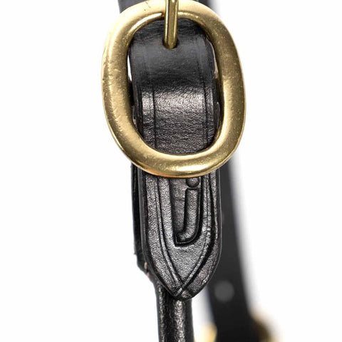 Detailed view of brass buckle on Soft Pre-Oiled Harness Leather Cattle Show Halter Large With 1400 To 1650 Lbs Range Built To Last