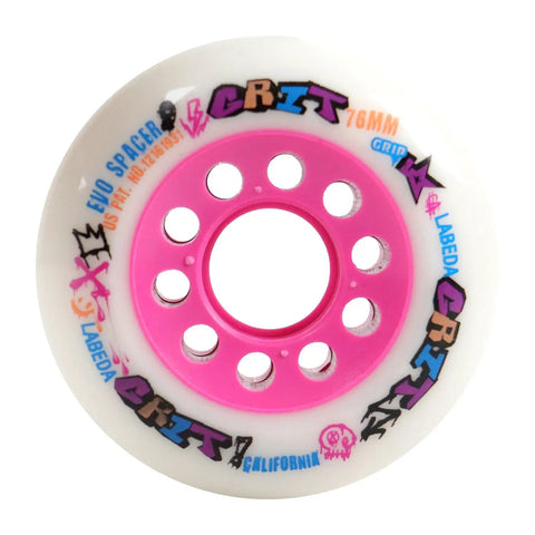 Grit Evo Outdoor Roller Hockey Wheels 76mm White Pink 4 Pack With Evo Spacers For 6mm Axles High Grip Street And Park Play