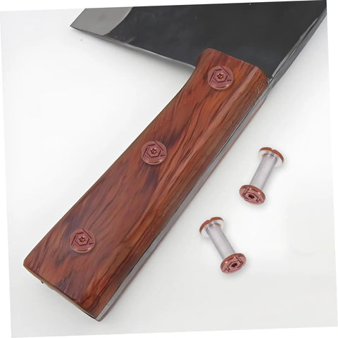 Top Shelf Stainless Steel Knife Handle Screws For Quick Blade Fabrication Featuring Straight Slot Notch Built Tough For Solid Fit On Chef Utility And Parer Knives Real Deal Supply with a wooden knife handle.