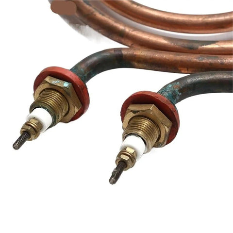 Close-up of Heavy Duty Copper Circular Water Tank Heating Element 220V 2000W Liquid Boiler Replacement Tube with connectors.