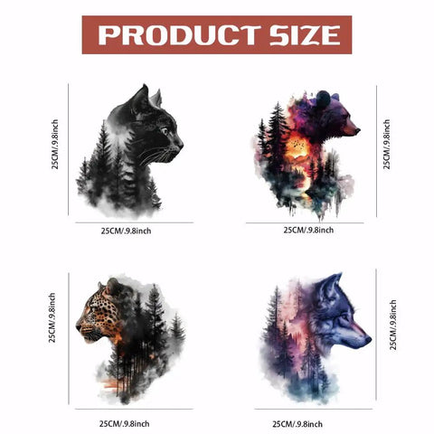 Forest Animal Iron On Transfer 4 Pack For Clothing And DIY Projects Bear Cat Leopard Wolf Heat Transfer Stickers