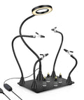 Magnetic Helping Hands With Three LED Magnifying Lamp, Pro Soldering Station And PCB Holder, showing flexible arms.