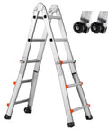 9.5 Foot Telescoping Aluminum Ladder A Frame Grab And Go Portable Extension Ladder For Home Roof Stairs Indoor And Outdoor Use 330 Pound Load Capacity No Assembly Required Lightweight And Easy To Carry, A-frame with wheels