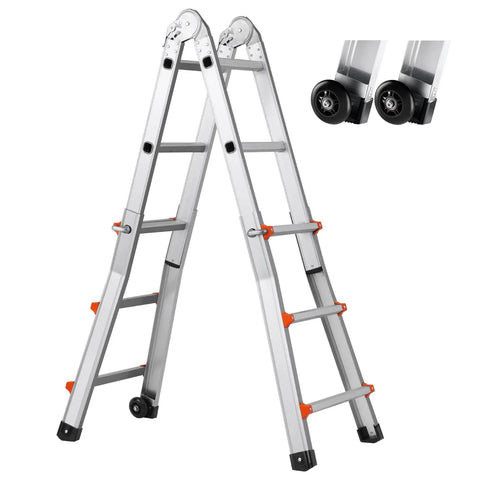 9.5 Foot Telescoping Aluminum Ladder A Frame Grab And Go Portable Extension Ladder For Home Roof Stairs Indoor And Outdoor Use 330 Pound Load Capacity No Assembly Required Lightweight And Easy To Carry, A-frame with wheels
