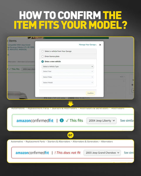 Guide on confirming vehicle fitment for automotive parts on an online platform.